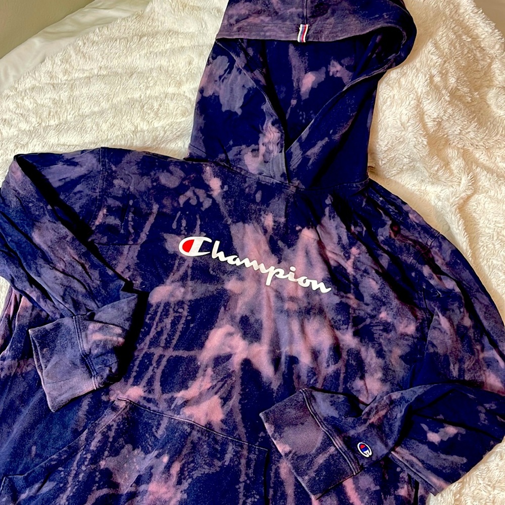 Custom Champion bleach dyed hoodie, Size XL